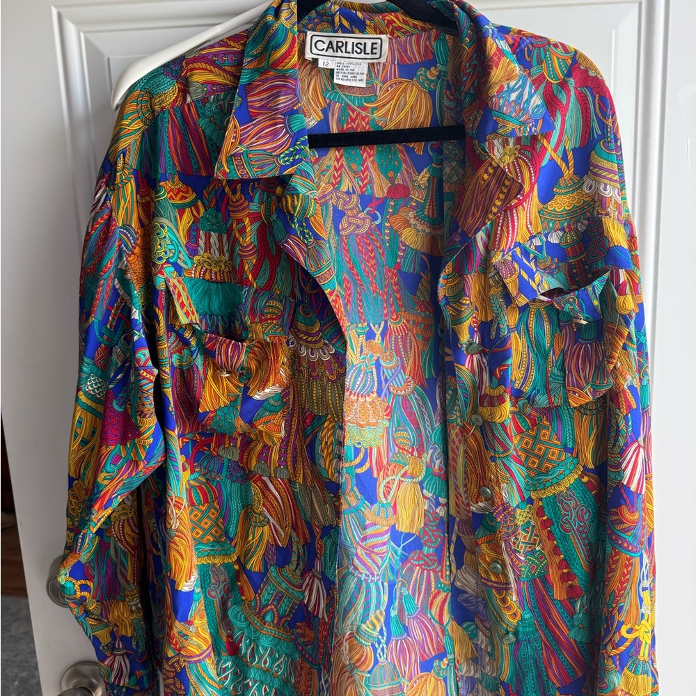 Vintage Silk Carlisle Colorful Patterned Shirt and Shorts Set
